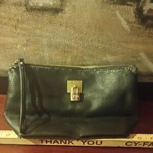 Venezia Black Leather Bag with Gold Accent